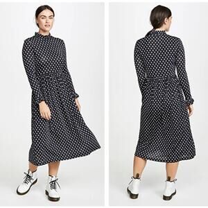 STINE GOYA Clarabelle Midi Dress Star Print Jersey Black Blue White {H51}